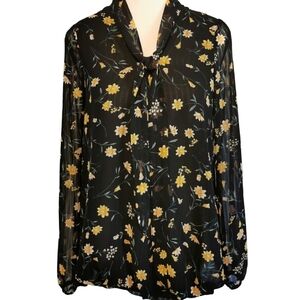 Sienna Sky Sheer Floral Long Sleeve Blouse w/ Attached Tie - Sz S
